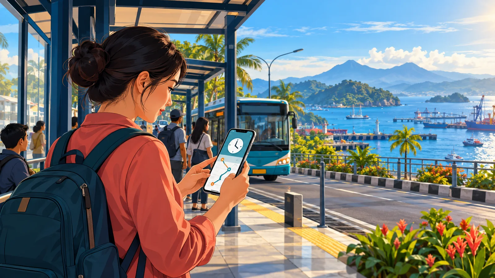 Ilustrasi cek jam operasional Apotek BPJS Bitung melalui peta dan checklist sebelum datang
